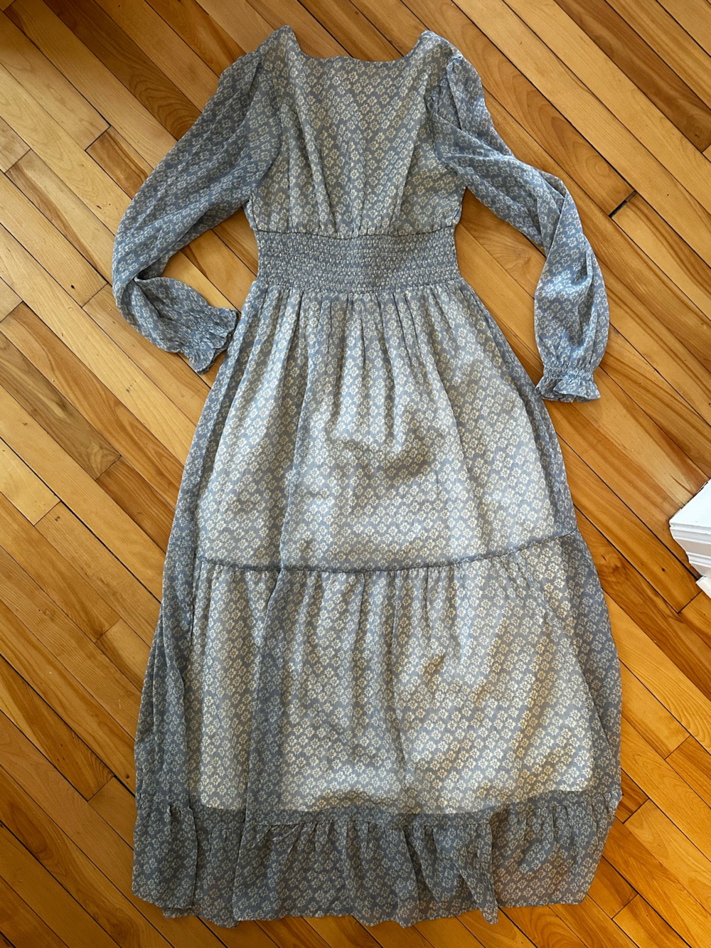 Dusty Blue Floral Long Sleeve Maxi Dress - Picture 3 of 3